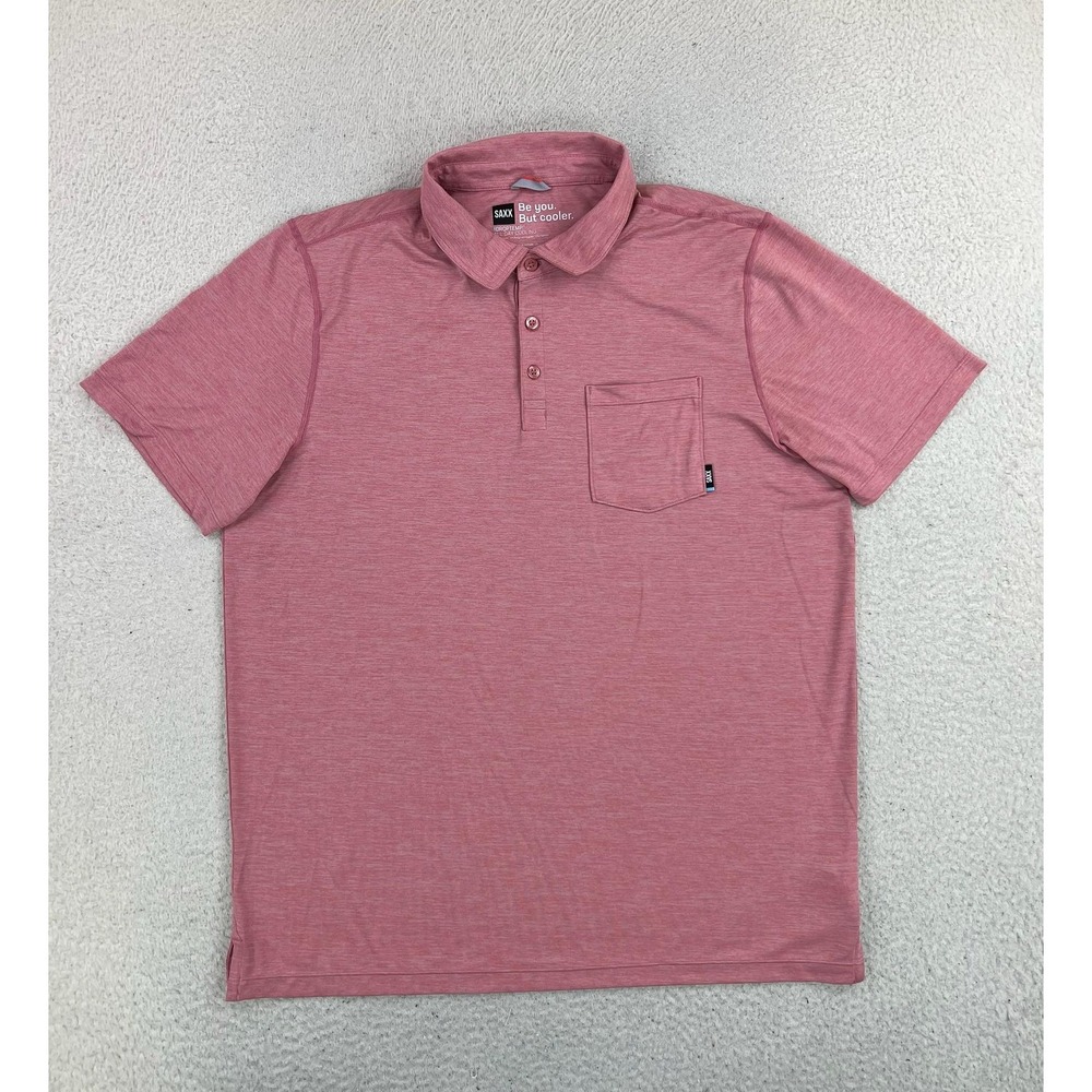 SAXX DROPTEMP Polo Shirt Mens Large Pink Cooling Stretch Jersey Knit Performance